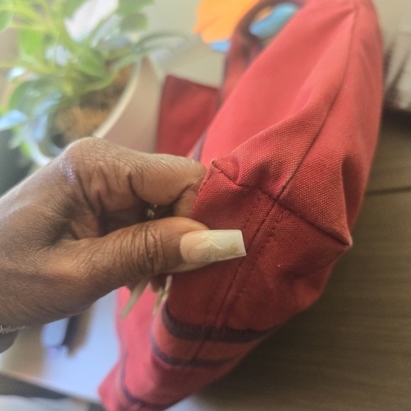 Hermes Red Canvas Tote Bag with Stripes - Picture 8 of 9